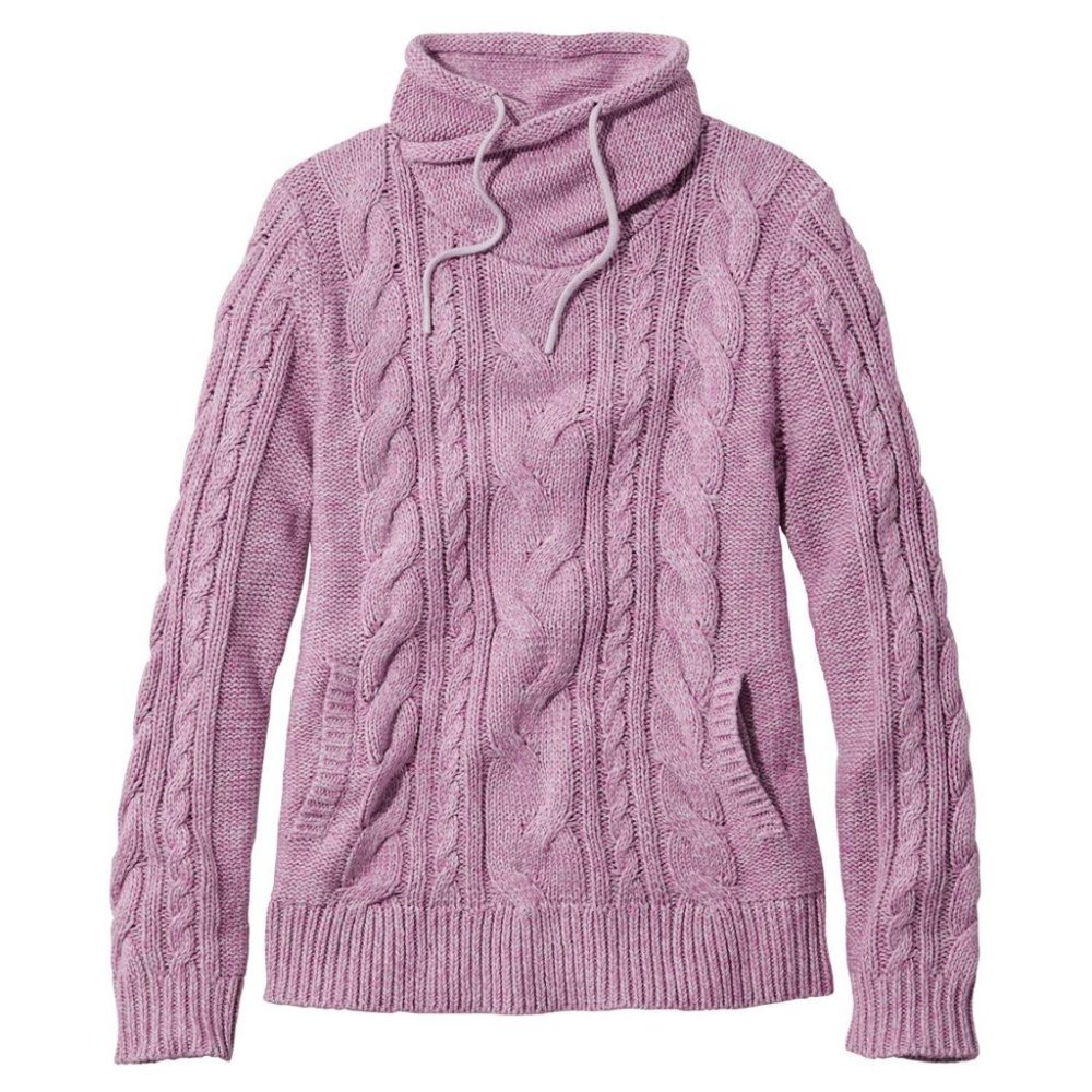 NWT Womens Petite Size Medium MP LL Bean Funnelneck Double L Mixed-Cable Sweater